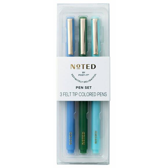 NOTED by Post-it 3 Felt Tip Colored Pens 3 Blue, Green & Turquoise - Picture 1 of 5